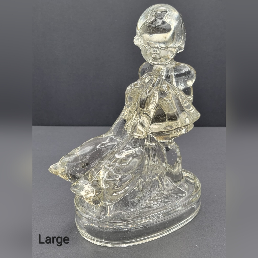 L. E. Smith Clear Glass Girl with Geese | Hummel Goose Girl Glass Figurine |